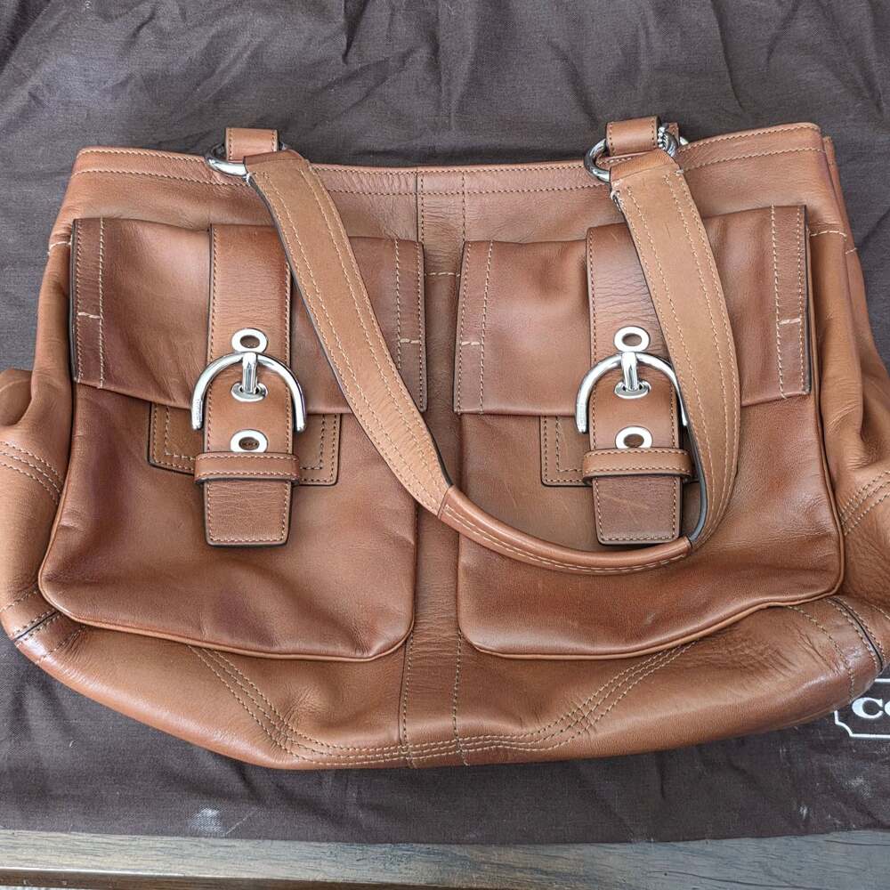 Coach Soho Burnished Saddle Leather Double Pocket Shoulder Bag F06468